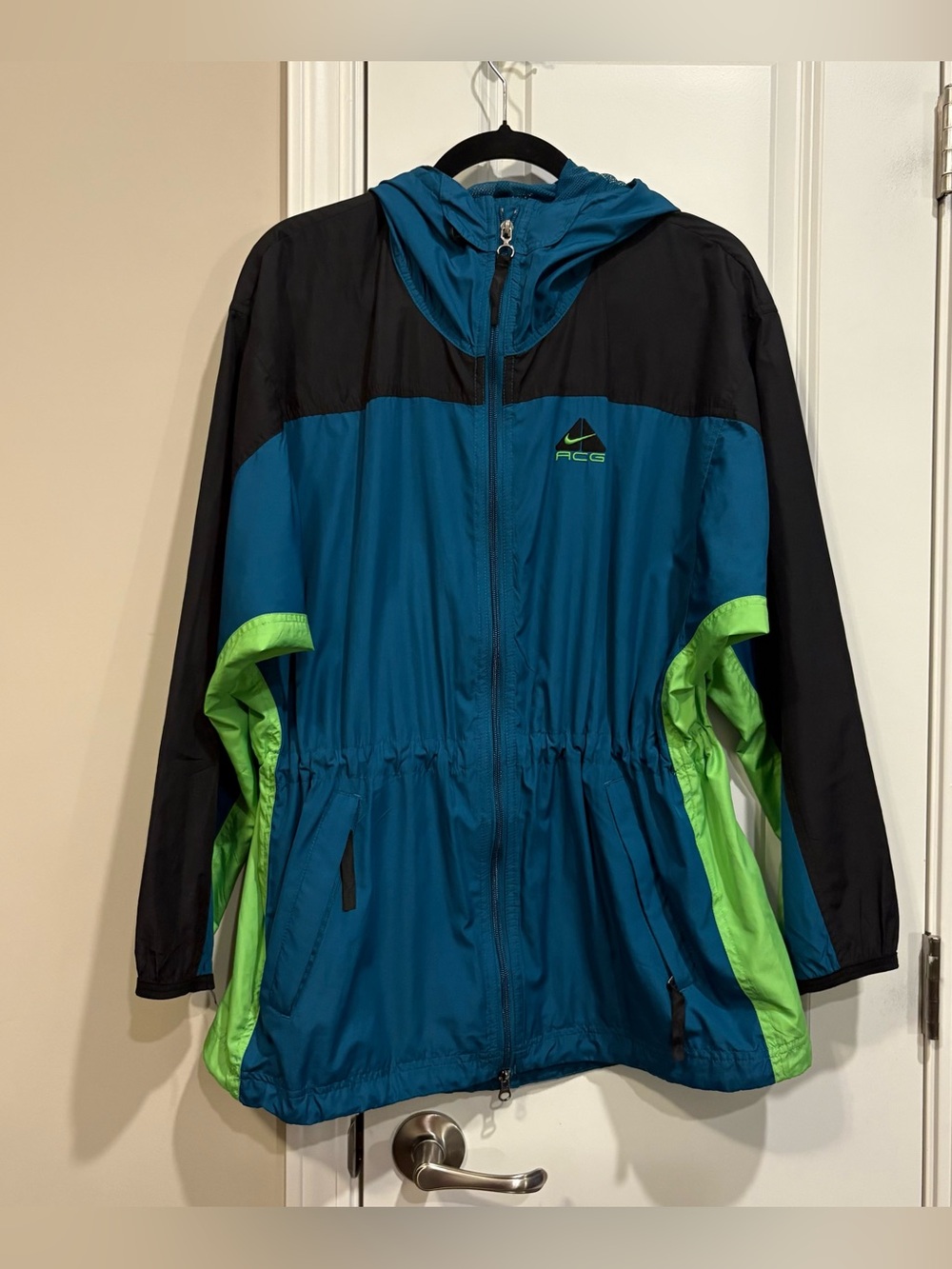 Vintage Nike ACG Men S Blue/Green/Black Drawstring Waist Zip Up Windbreaker